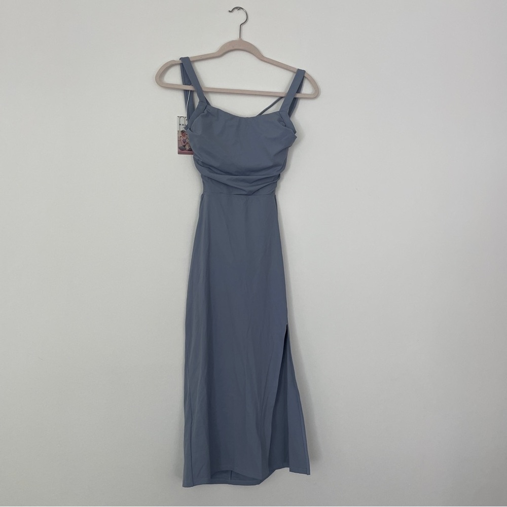NWT Halara Ruched Lace Up Bodycon Midi Dress - Snowfake Blue - Size S - Picture 3 of 9